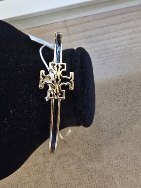 TORY BURCH Gold Double-Band Bracelet with Cross Motif